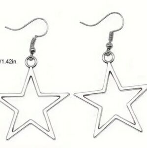 Star Earrings Silver Dangle Drop Stainless Steel Pierced Earwires NEW Package